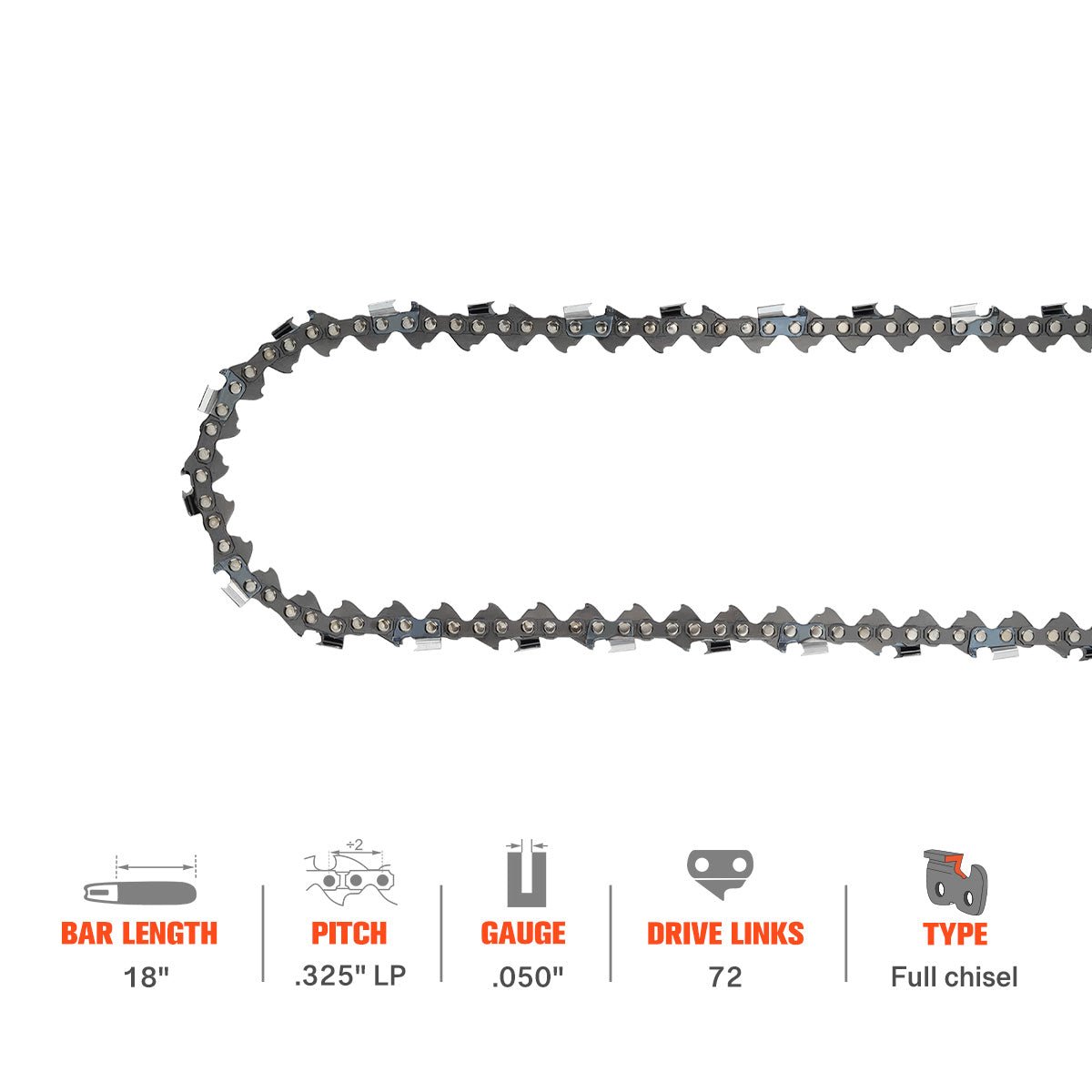 18 Inch Saw Chain .325 Picth .050 Gauge 72 DL For Echo Echo CS-440 CS-4000 CS-450 CS-4500 CS-4600 CS-490 Husqvarna 36 41 136 141 243 Chainsaw - Image 2