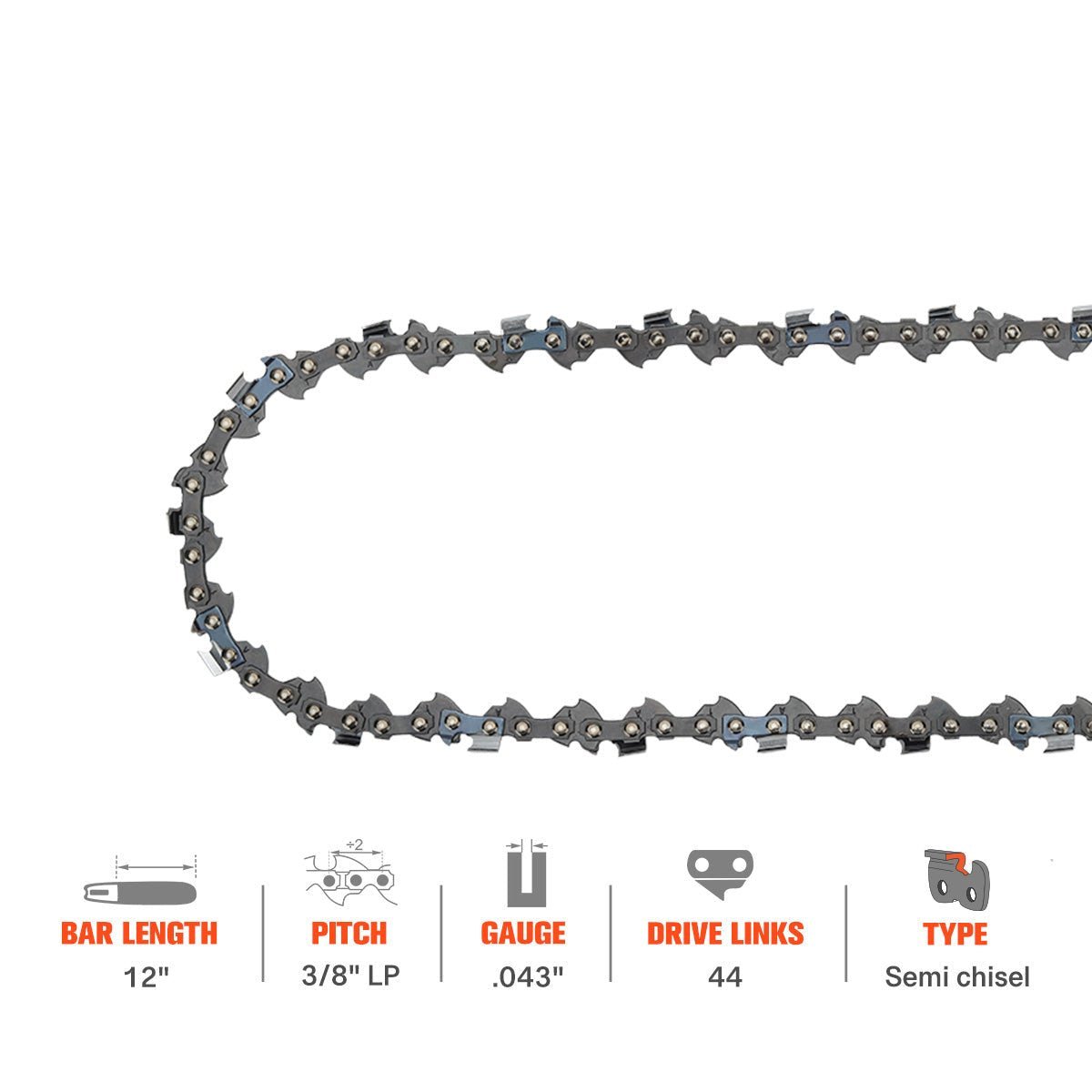 Hipa 12 Inch Chain 3/8 LP .043 Gauge 44 DL For Oregon R44 Advance Cut Echo PPT-230 PPF-210 PPF-211 Stihl MS170 MS180C Shindaiwa P230 P231 Pole Saw Chainsaw - Image 3