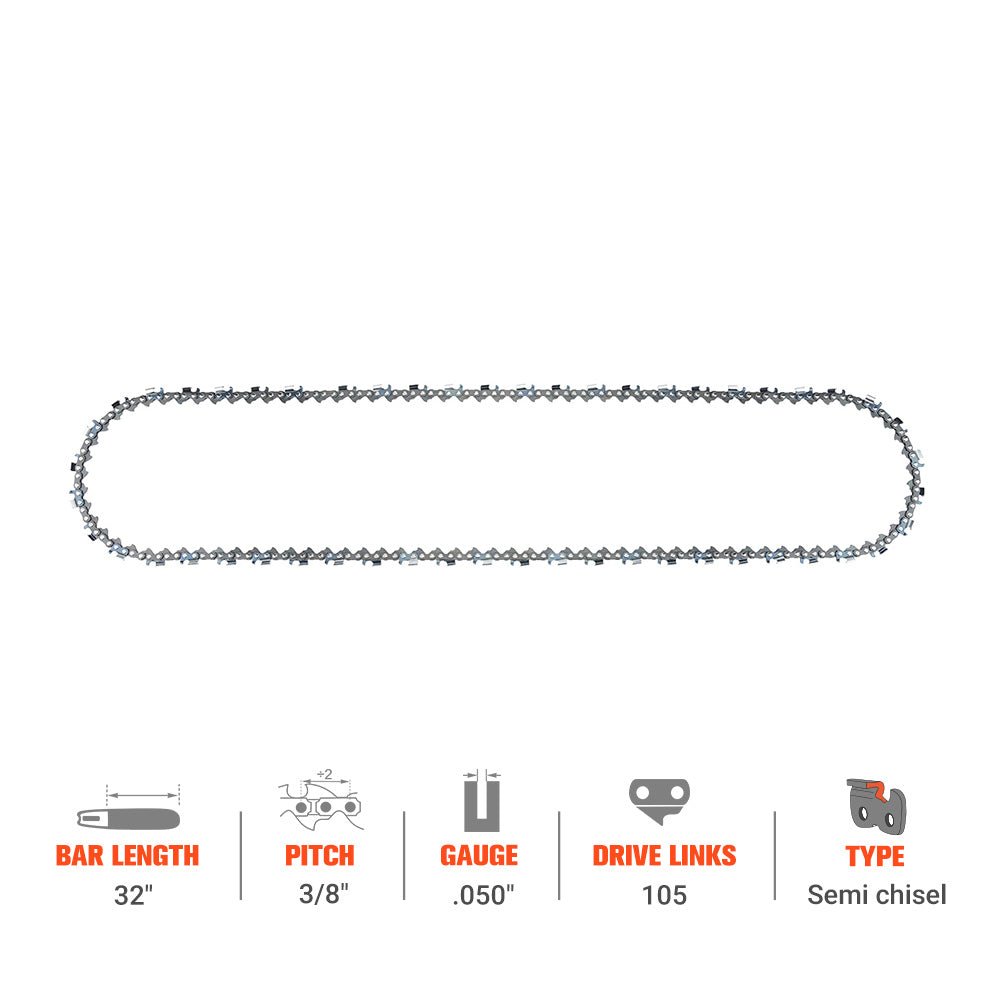 Hipa Ripping Chain 3/8" .050" 105 DL 32 Inch For Stihl MS461 Husqvarna 372xp 390xp 395xp 572xp Poulan Dayton Chainsaw - Image 2
