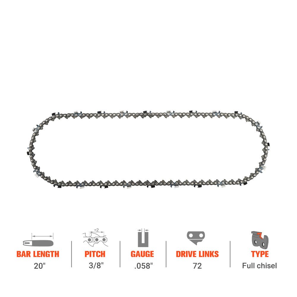 Hipa 20 Inch Full Skip Chain 3/8 .058 72 DL For Echo Husqvarna 372XP 576XP Poulan Pro 655 475 505 455 445 425 525 Chainsaw - Image 2