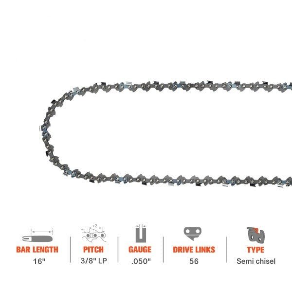 16 Inch Chain 3/8 LP .050 Gauge 56 DL For S56 Poulan 2050 2150 2375 Ryobi RY3716 RY43006 Oregon CS1200 CS1400 CS300 Chainsaw - Image 2
